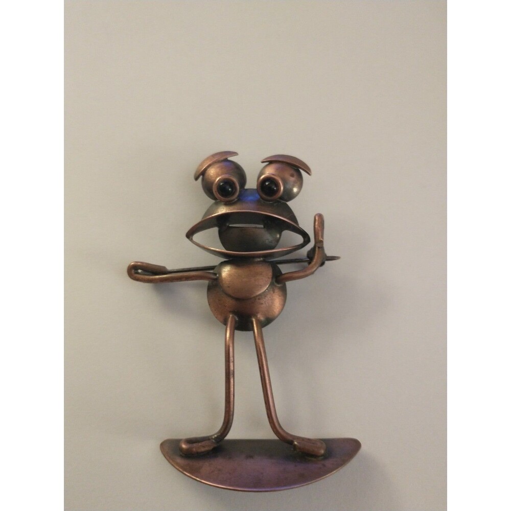 Frog Brass Bronze Brooch Pin Brass 3D Folk Art Sculpture Jewelry Metal